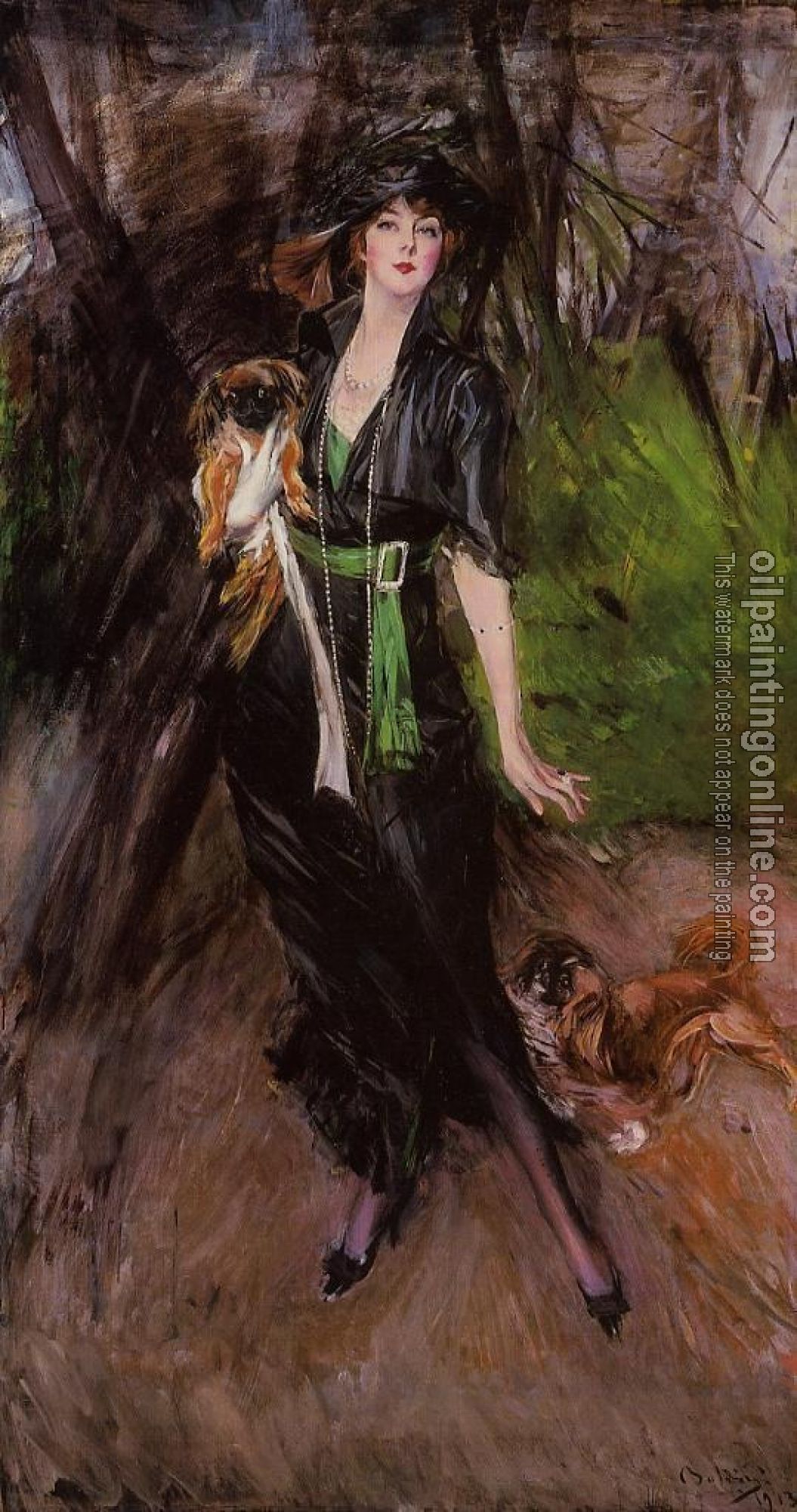 Giovanni Boldini - Portrait of Lina Bilitis, with Two Pekinese